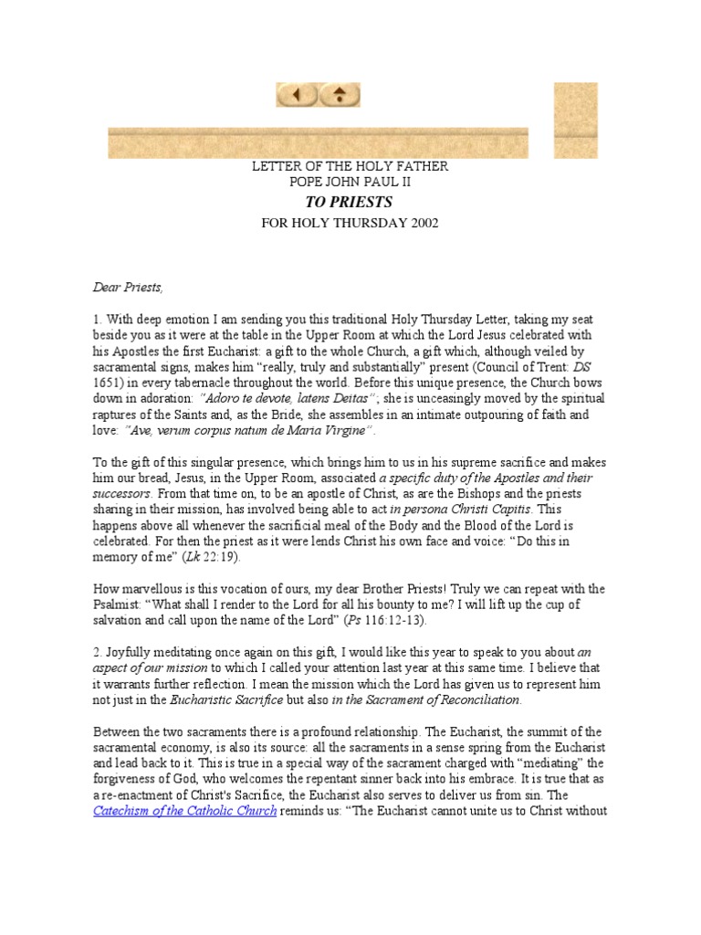 Pope John Paul II's 2002 Holy Thursday Letter | PDF | Penance | Eucharist