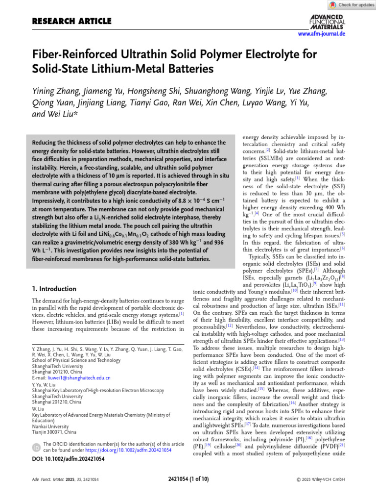Fiber-Reinforced Ultrathin Polymer Electrolyte | PDF | Lithium Ion ...