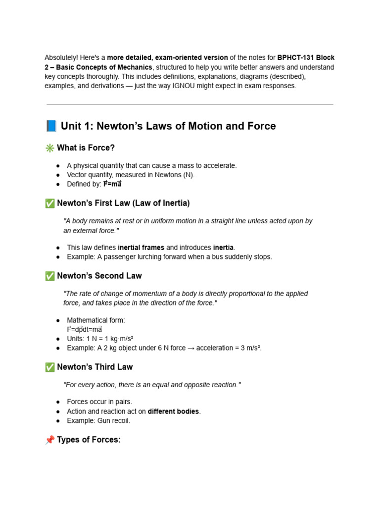 Byju's Mechanics Exam Notes | PDF | Force | Newton's Laws Of Motion
