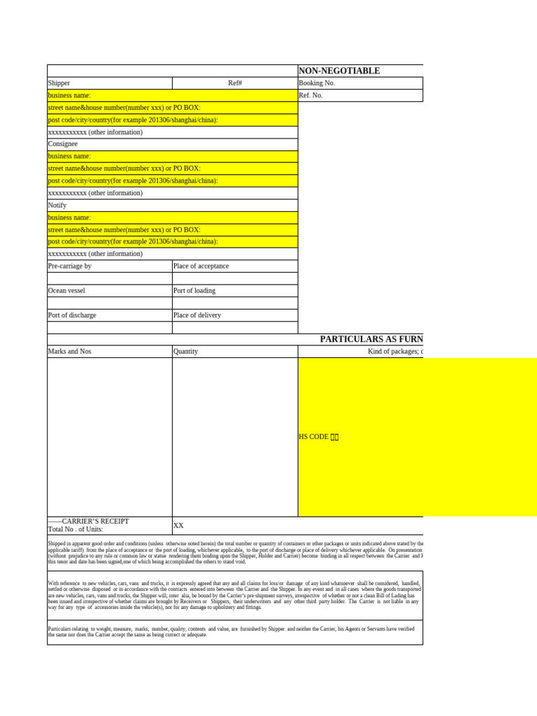 .XLSX - BL FORM | PDF | Bill Of Lading | Cargo