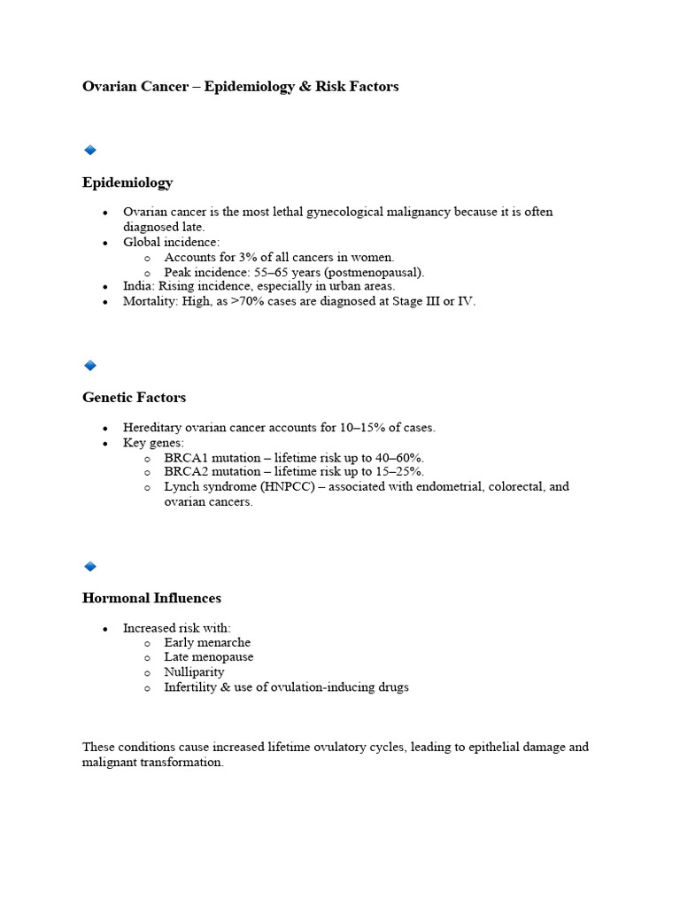 Ovarian Cancer - Epidemiology & Risk Factors | PDF