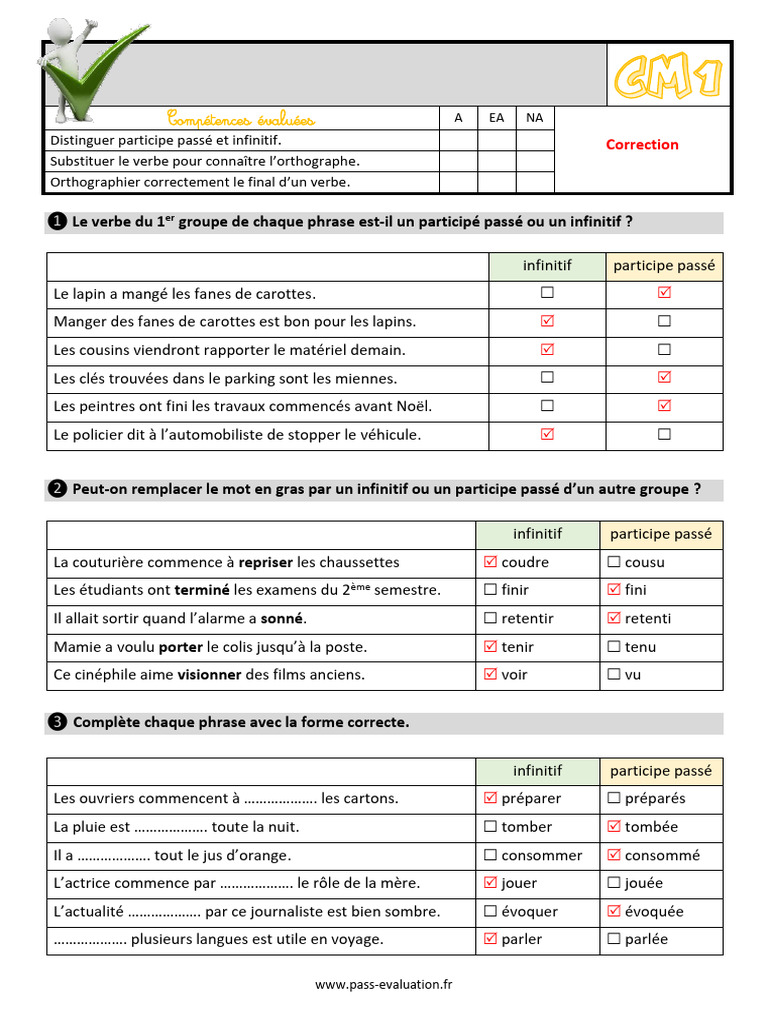 Évaluation : Infinitif vs Participe Passé | PDF | Unités sémantiques ...