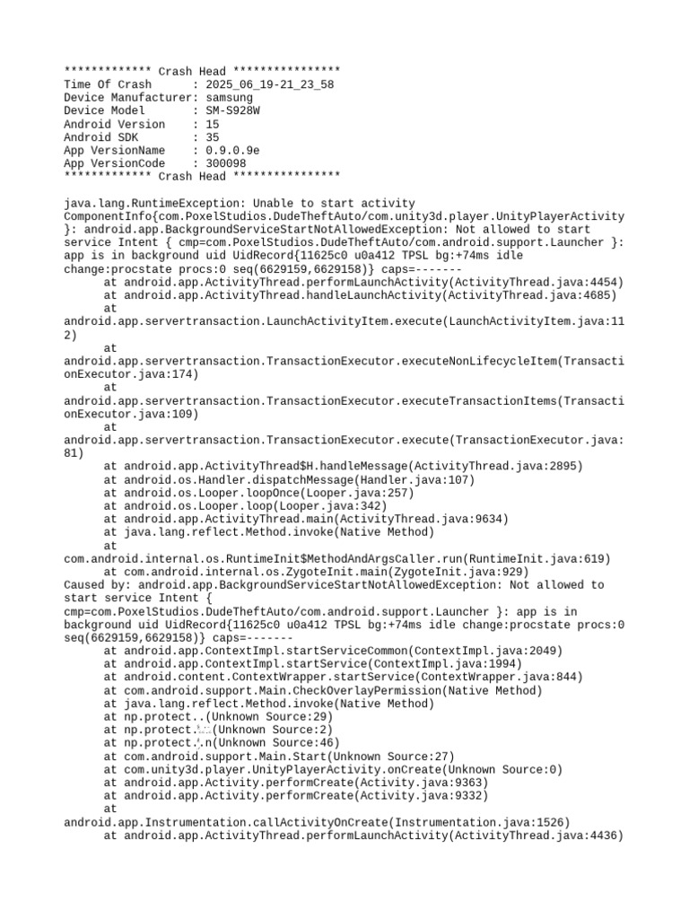 Android Crash Report: Background Service Error | PDF | Android ...