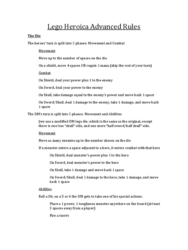 Lego Heroica Advanced Gameplay Rules | PDF | Role Playing Games | Video ...
