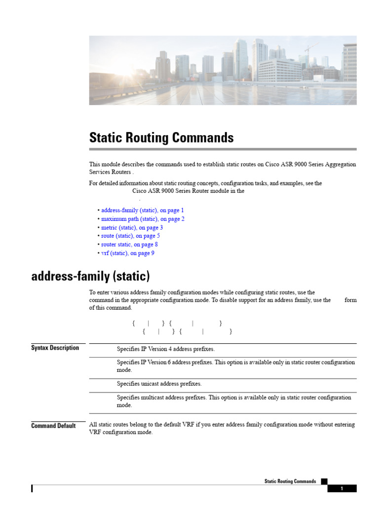 Static Routing Commands Overview | PDF | Ip Address | I Pv6