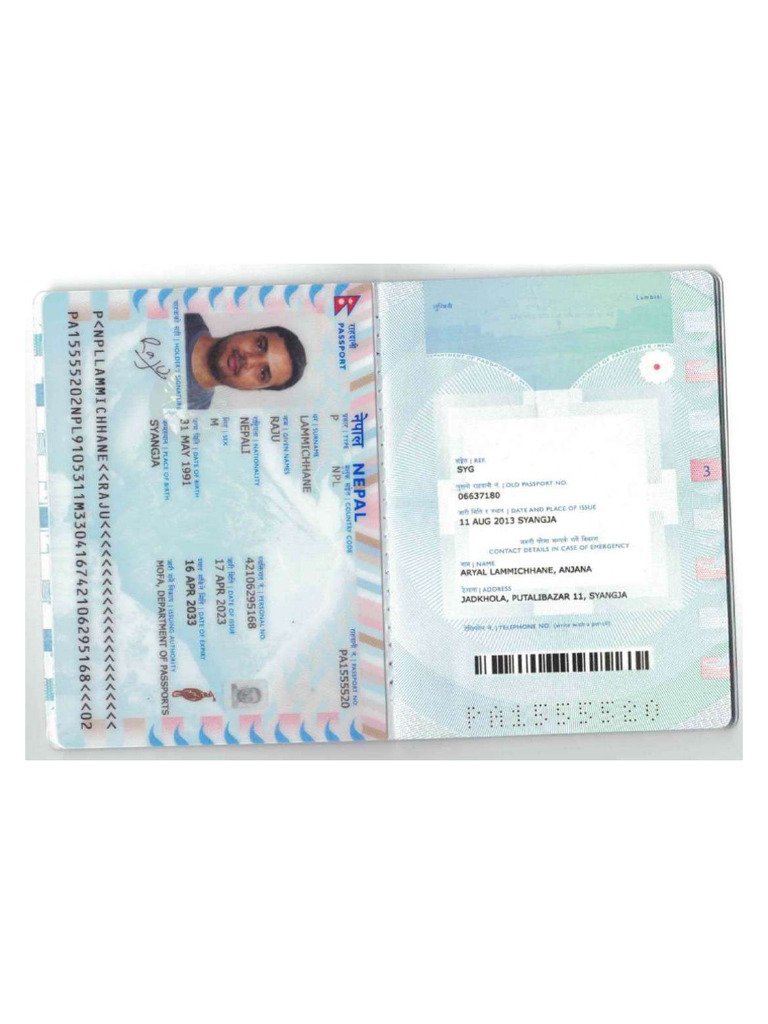 Raju Lammichhane Passport Scan | PDF