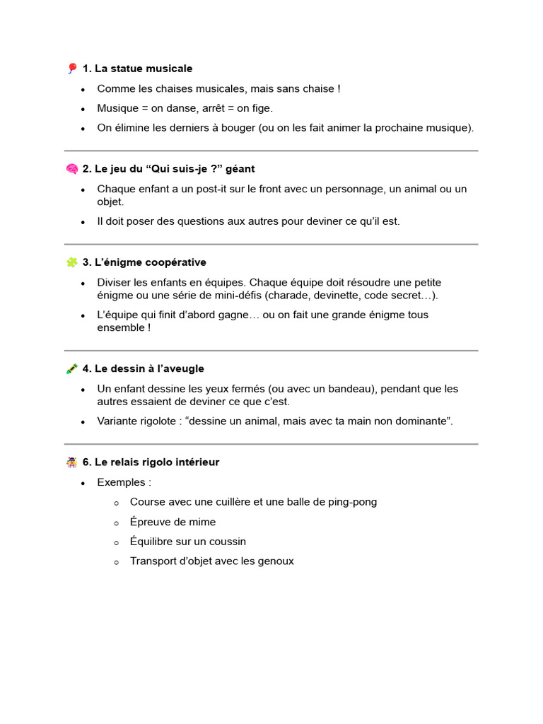 Jeu de la statue musicale amusant | PDF