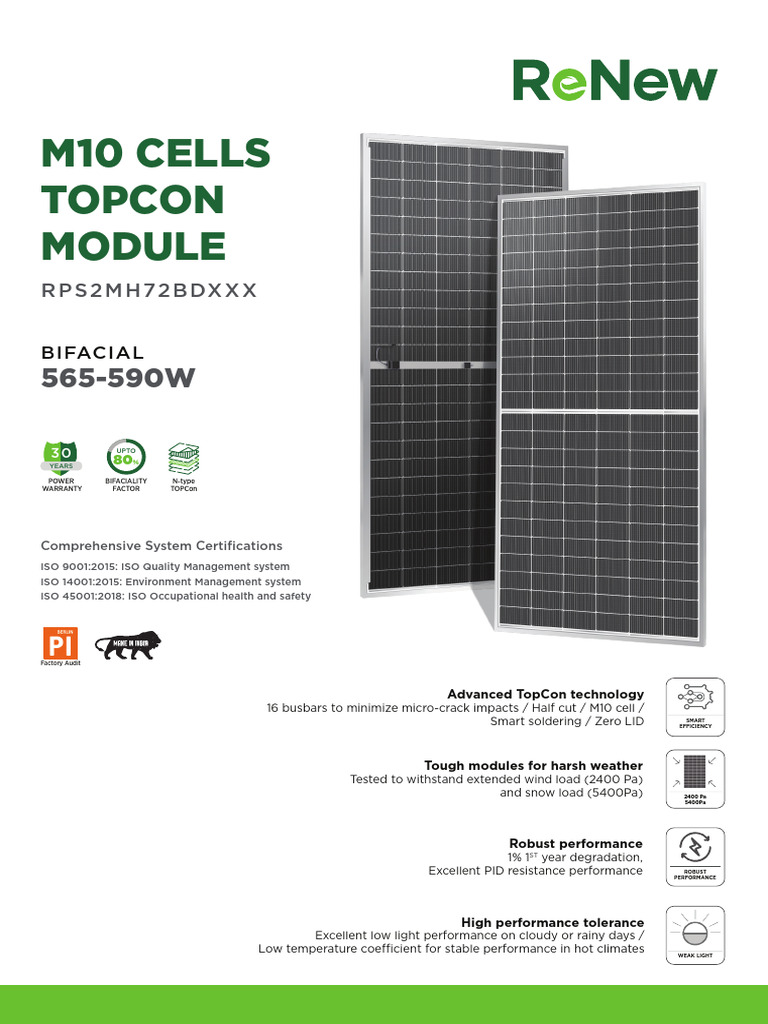 Bifacial TOPCon Solar Module Datasheet | PDF | Electronics | Electrical ...