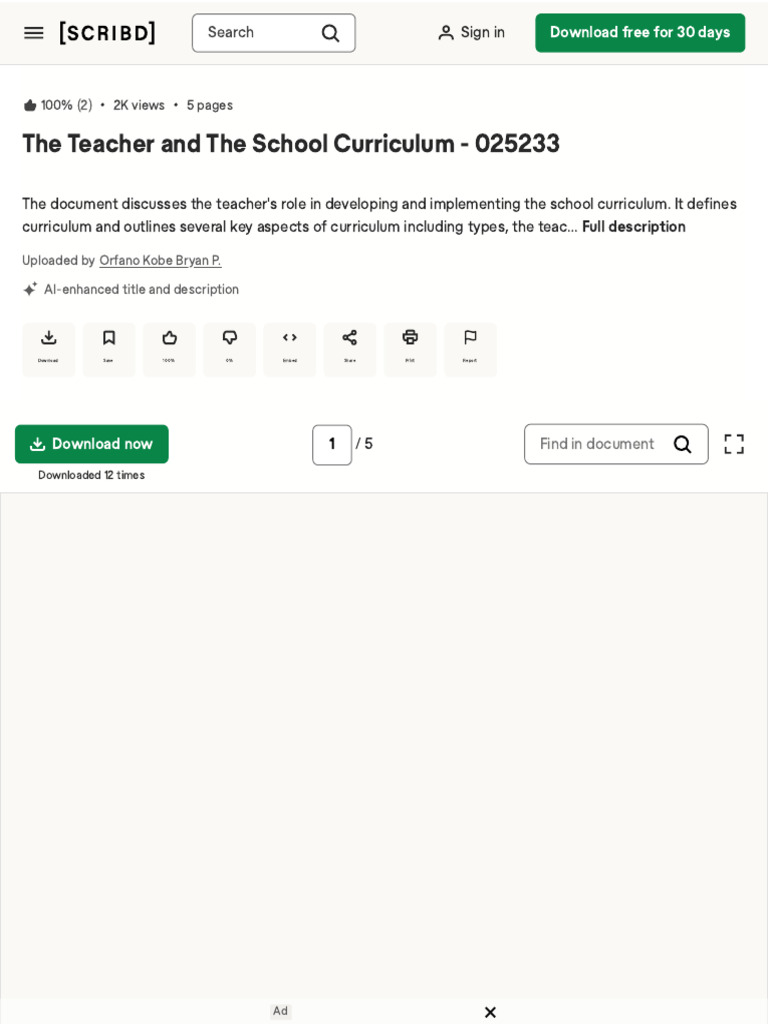 WWW Scribd Com Document 652108860 The Teacher and The School Curriculum ...