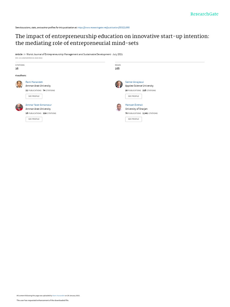 The Impact of Entrepreneurship Education | PDF | Entrepreneurship ...