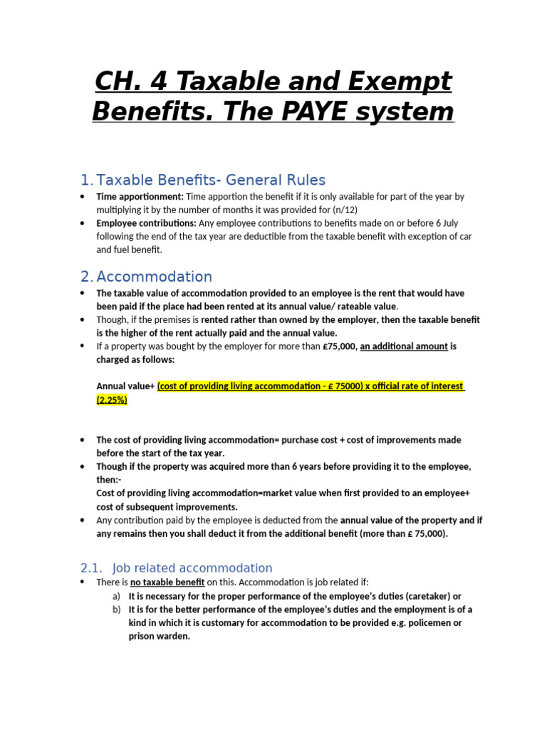 Ch. 4 Taxable Exempt Benefits. The PAYE System | PDF | Taxes | Interest