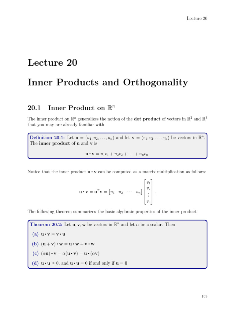 Inner Products and Orthogonality Explained | PDF | Basis (Linear ...