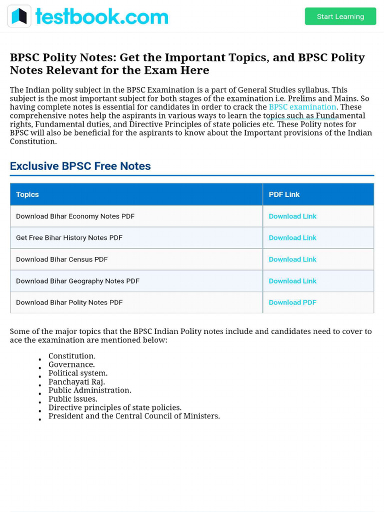 Bpsc Polity Notes Get The Important Topics And Bpsc Polity Notes