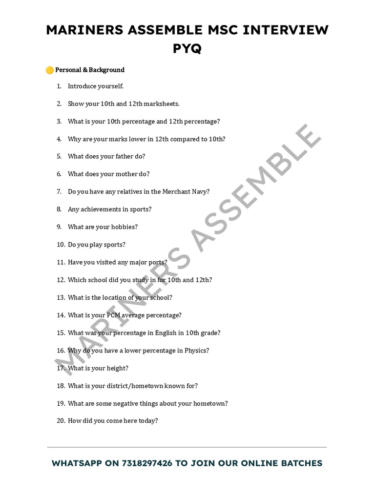 MSC Interview Preparation Guide | PDF | Shipping | Water Transport
