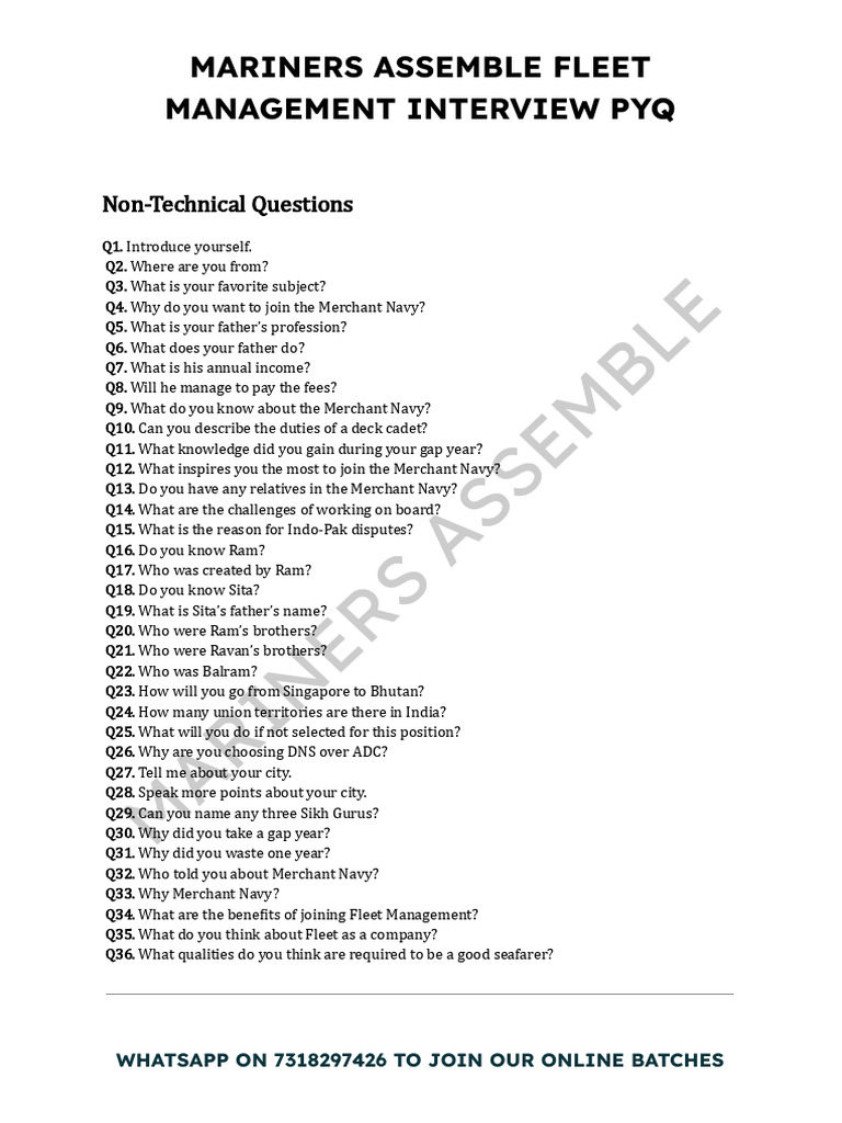 Fleet Management Interview Preparation Guide | PDF | Physics | Physical ...