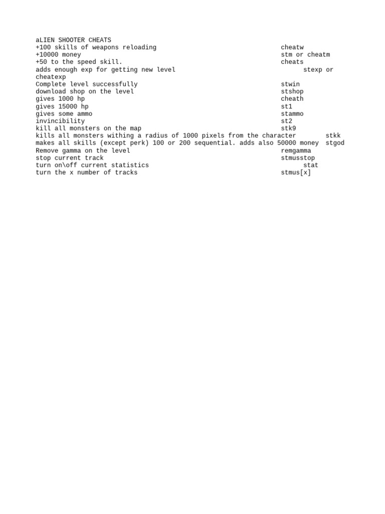 Alien Shooter Cheat Codes Guide PDF
