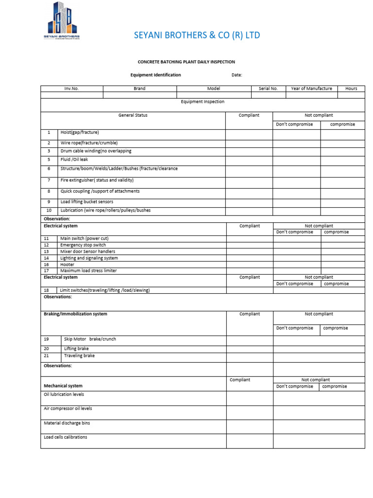 Concrete Batching Plant Inspection Checklist | PDF | Manufactured Goods ...
