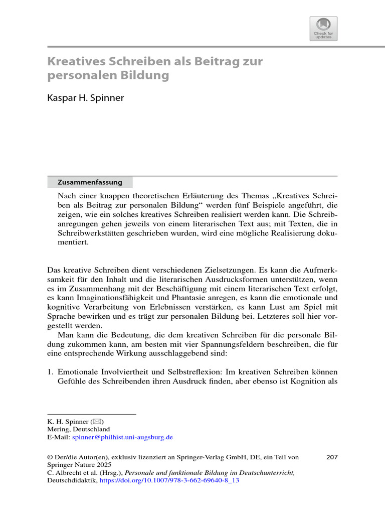 Spinner 2025 Kreatives Schreiben Als Beitrag Zur Personalen Bildung | PDF
