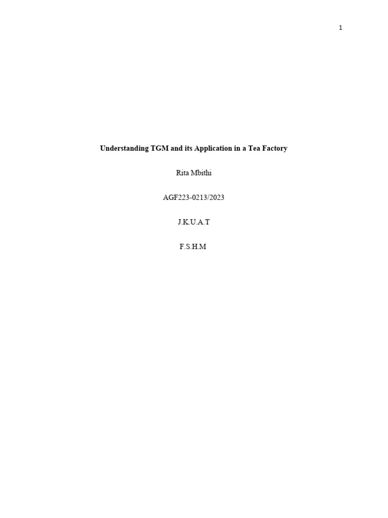 TGM Implementation in Tea Production | PDF | Efficient Energy Use ...