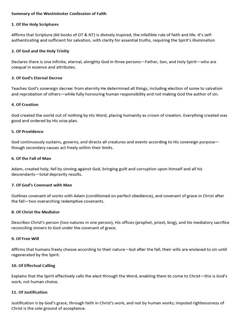 Summary of The Westminster Confession of Faith | PDF | Justification ...