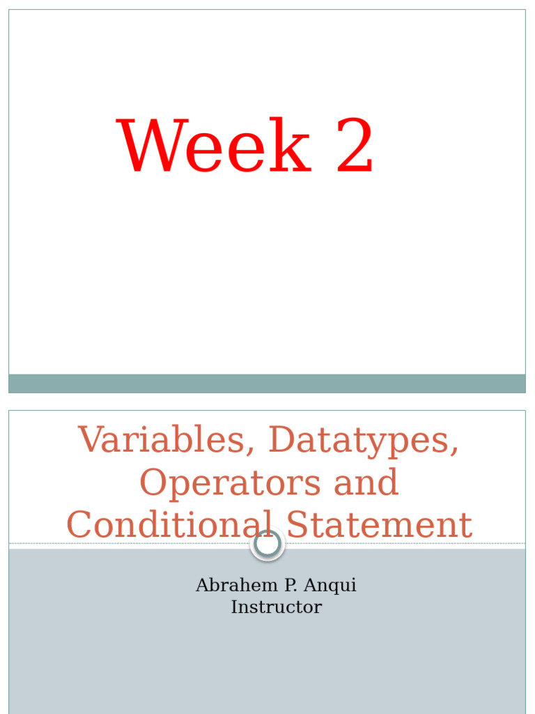 OOP LEC 2 Variables Datatypes Operators and If Statement | PDF | Data ...