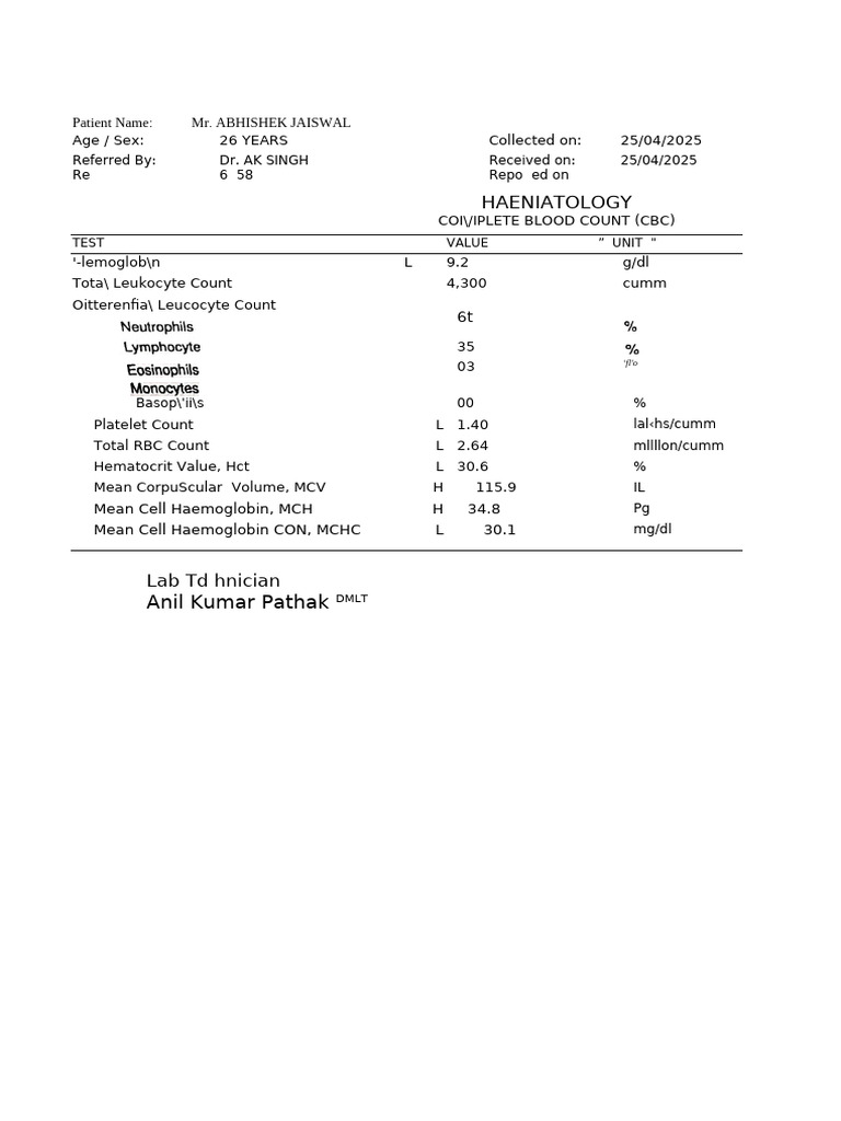 Complete Blood and Biochemistry Report | PDF | Hematology | Blood