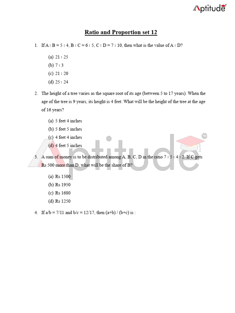 Ratio and Proportion Set 12 | PDF | Ratio | Chess Theory