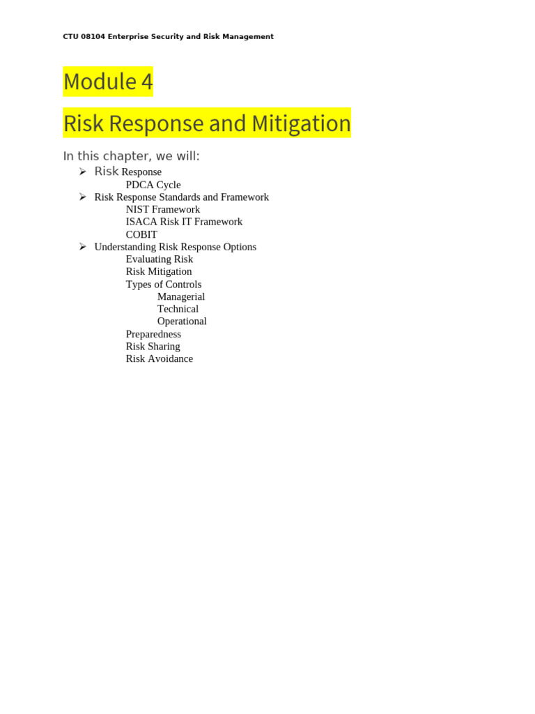 Module 4 Risk Response and Mitigation | PDF | Risk | Risk Management