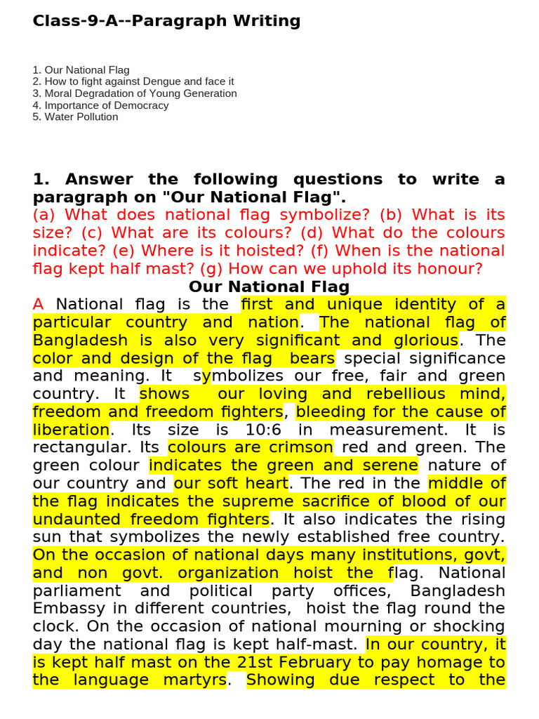 9 Paragraph Writing 2nd Term | PDF | Water | Water Pollution