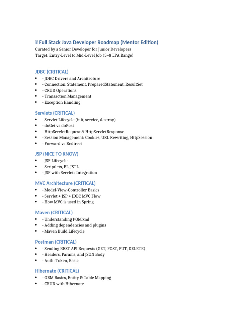 Full Stack Java Developer Roadmap | PDF