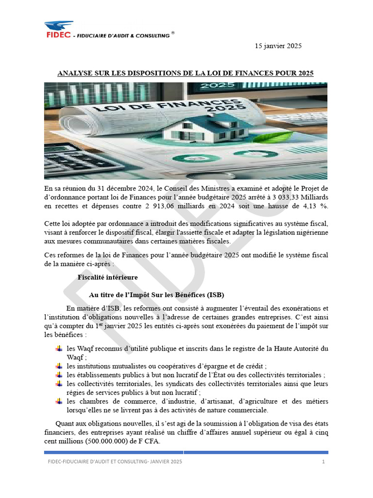 Analyse de la Loi de Finances 2025 Niger | PDF | Impôts | Impôt sur les ...