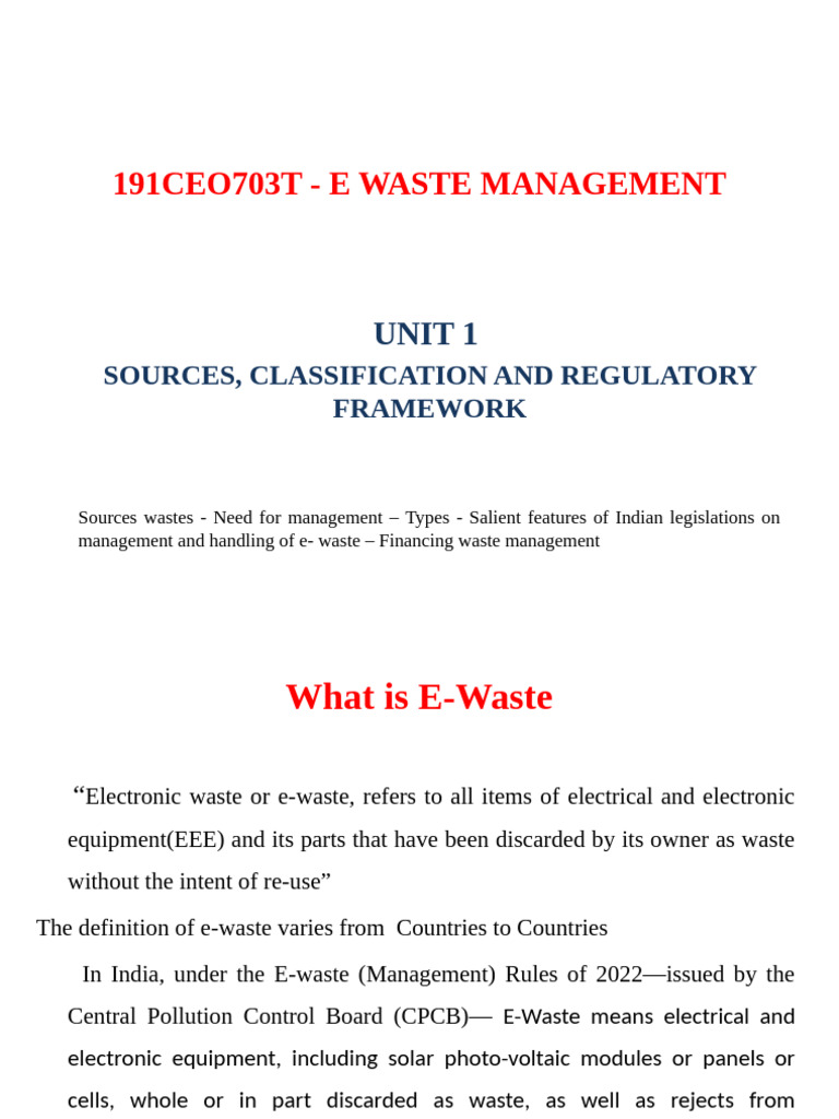 E-Waste Management: Sources & Regulations | PDF | Electronic Waste ...