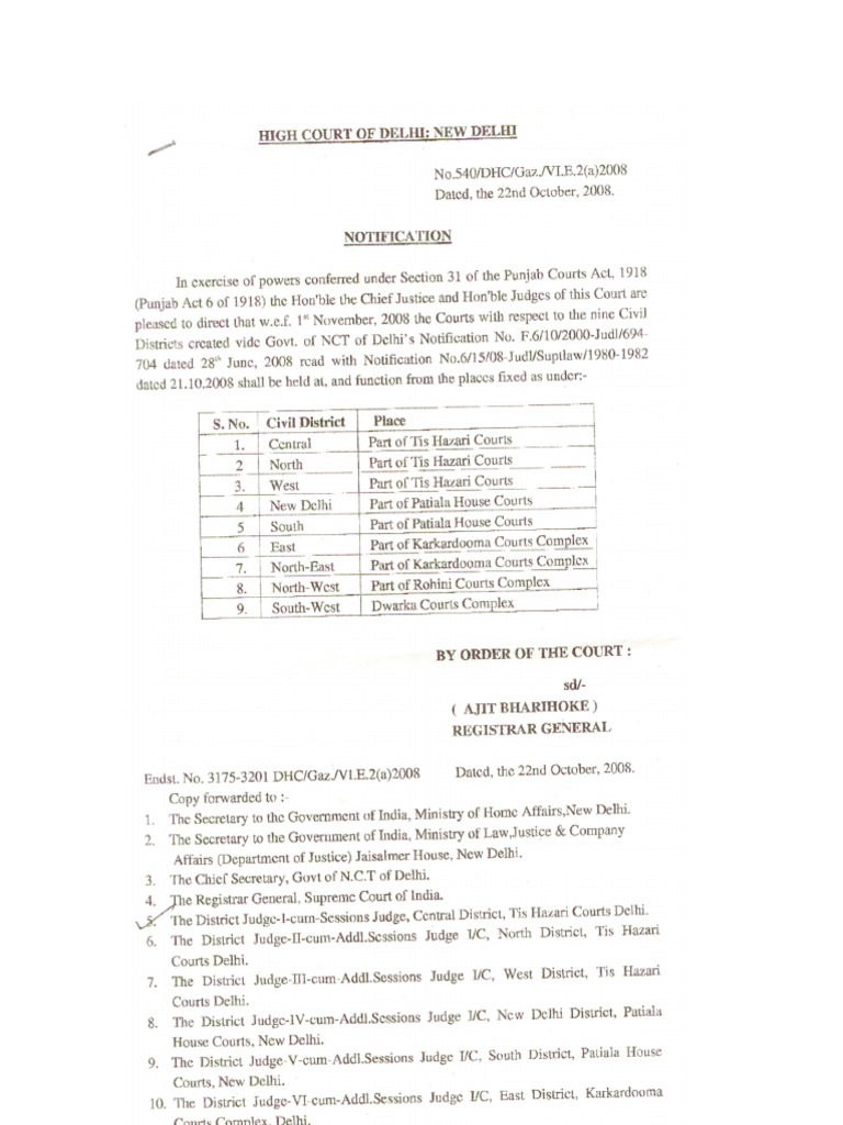 Notification Regarding Nine Civil Districts | PDF
