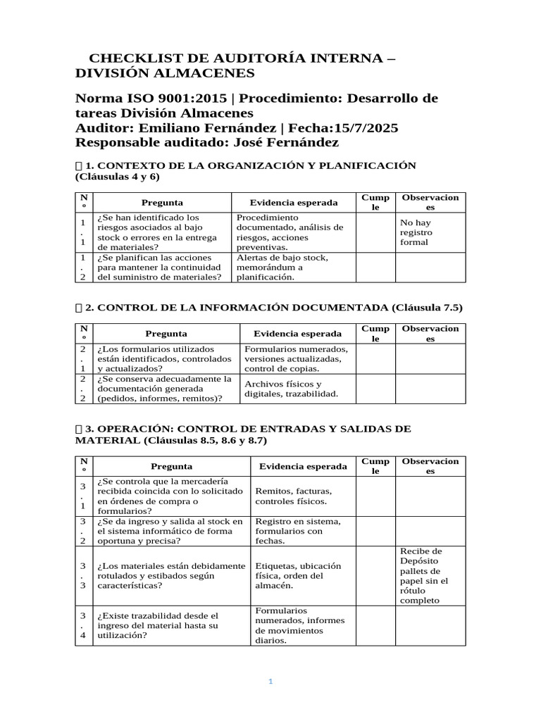 Auditoría Interna ISO 9001: Almacenes | PDF | Sistema de manejo de calidad