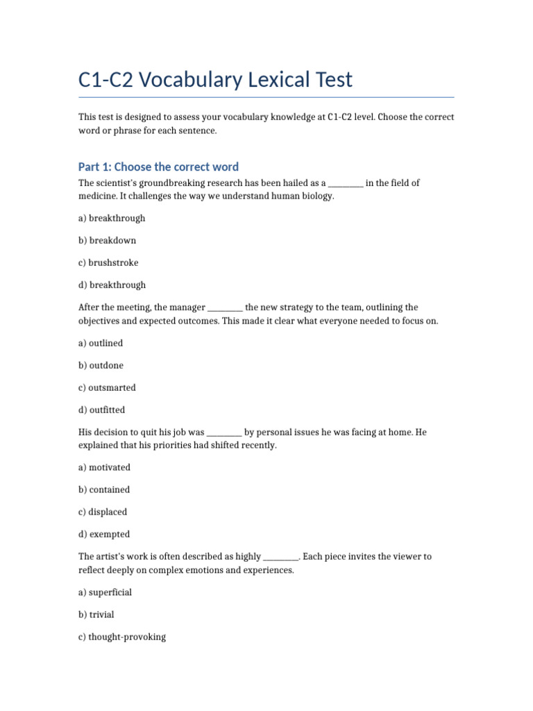 C1-C2 Vocabulary Assessment Test | PDF