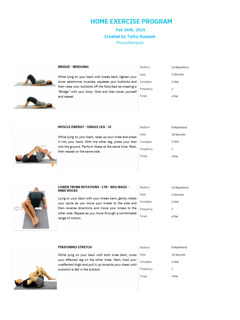 Home Exercise Program Overview | PDF | Anatomical Terms Of Motion ...