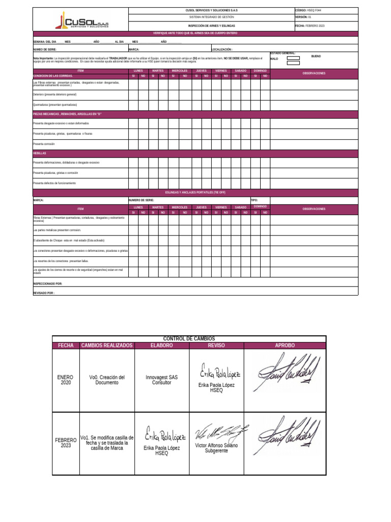 HSEQ F044 Inspección de Arnes | PDF