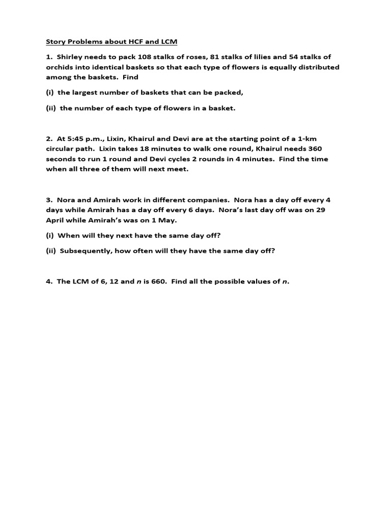 HCF and LCM Story Problems | PDF