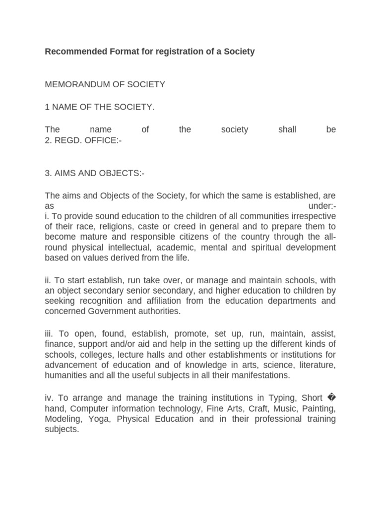 Society Registration Format Guide | PDF | Property