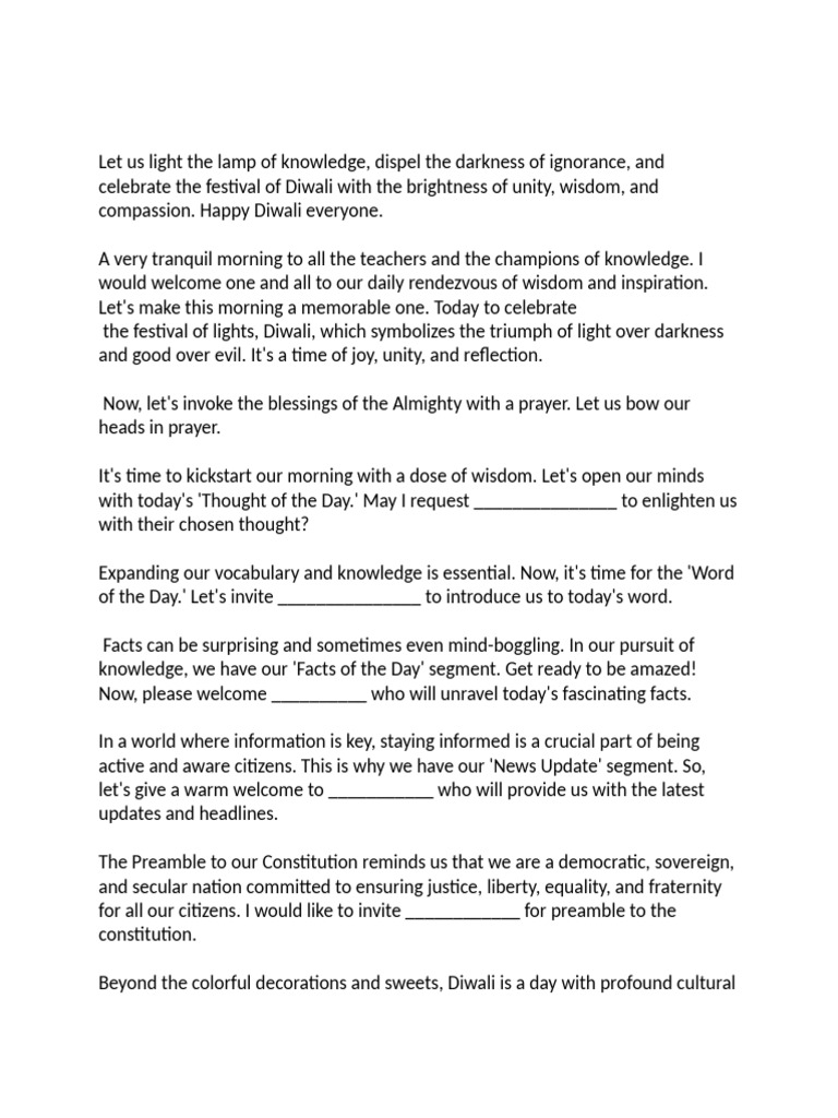 Diwali Assembly Script for Schools | PDF | Spirituality