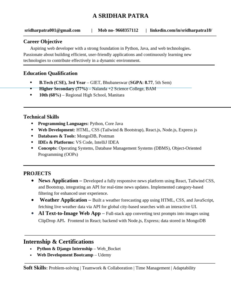 Aspiring Web Developer Resume | PDF