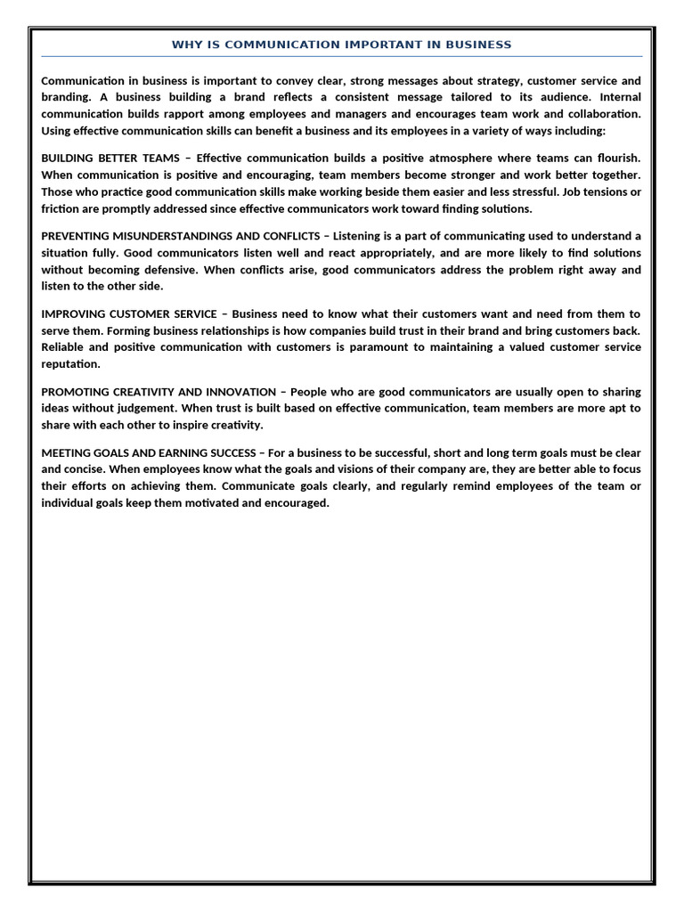 Importance of Communication in Business | PDF