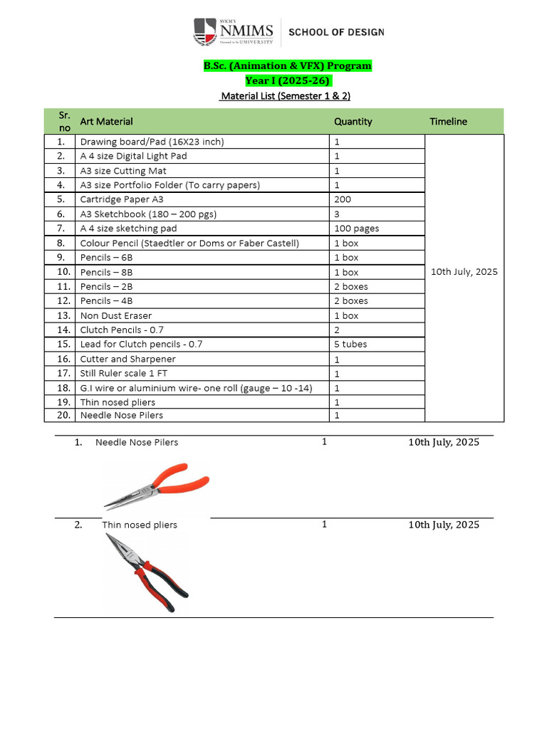 B.Sc. Animation & VFX Material List | PDF