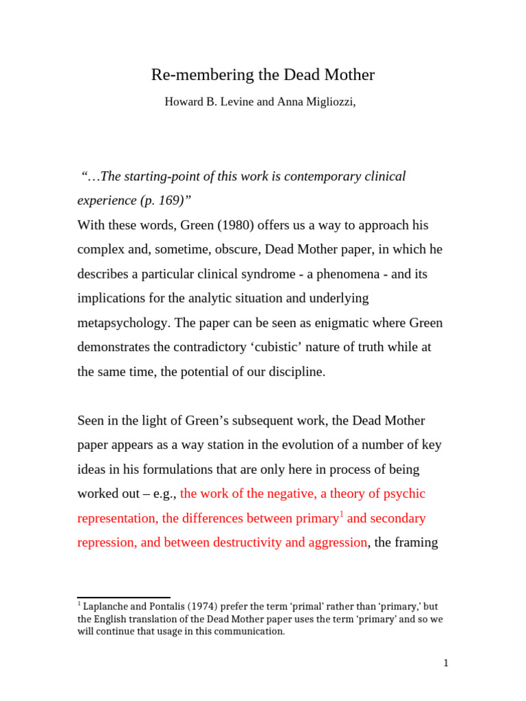 Understanding the Dead Mother Complex | PDF | Psychoanalysis | Sigmund ...