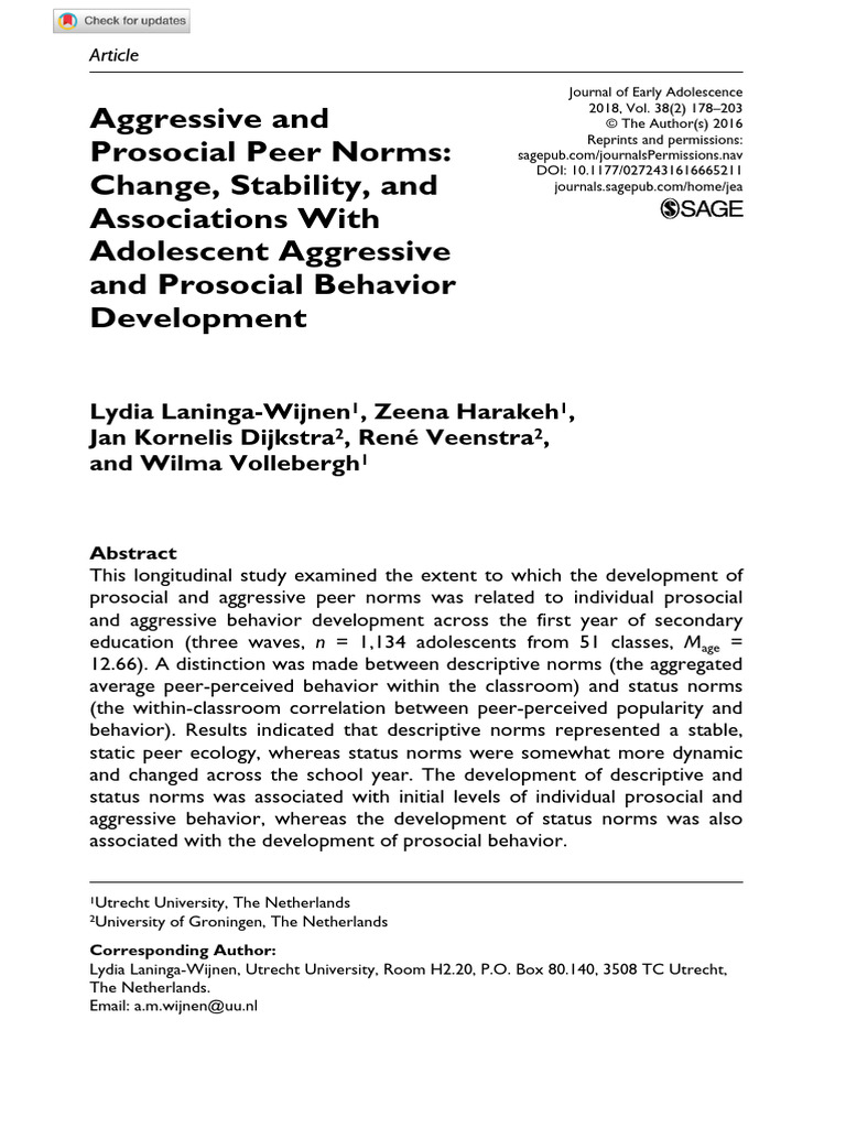 Adolescent Peer Norms and Behavior Dynamics | PDF | Adolescence ...