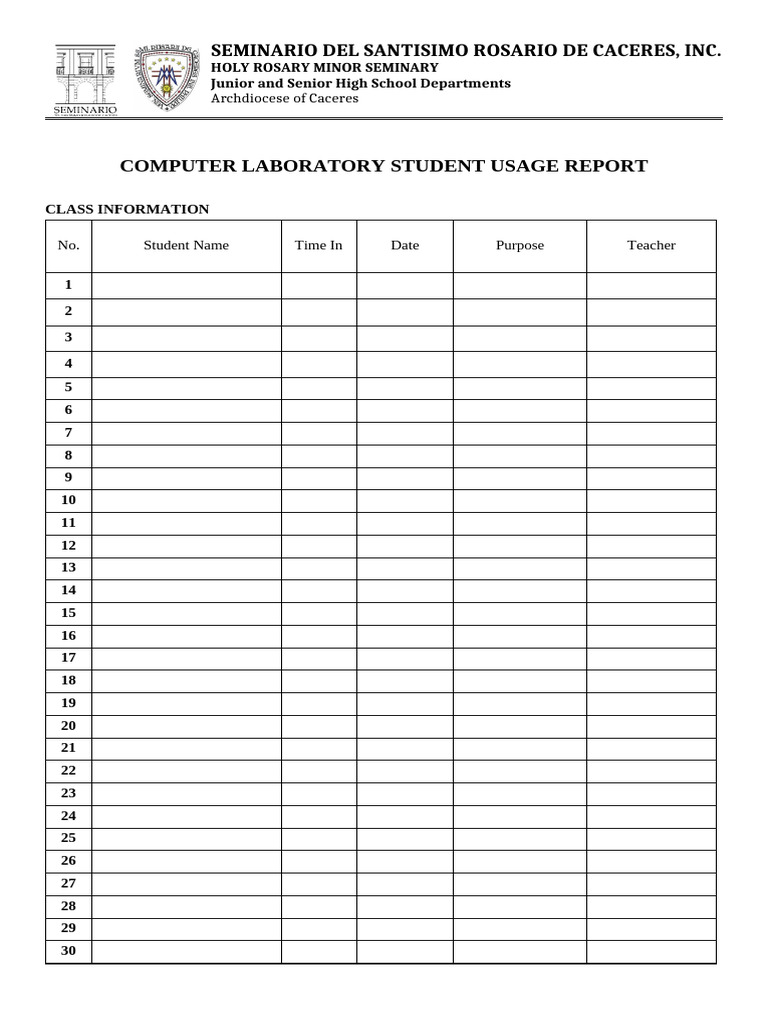 Computer Lab Usage Report - Holy Rosary | PDF