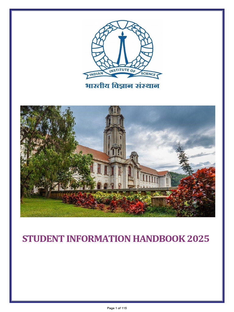 IISc Student Information Handbook 2025 | PDF | Thesis | Doctor Of ...