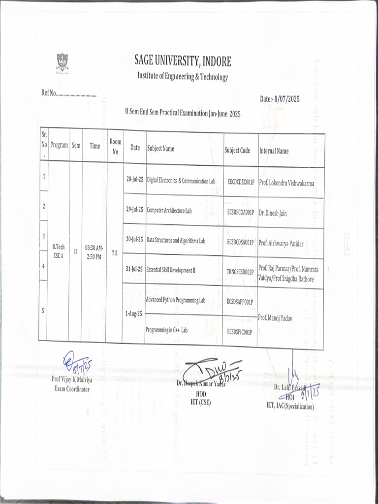 IET BTech 2 Sem External Exam Time Table Jan Jun 2025 | PDF