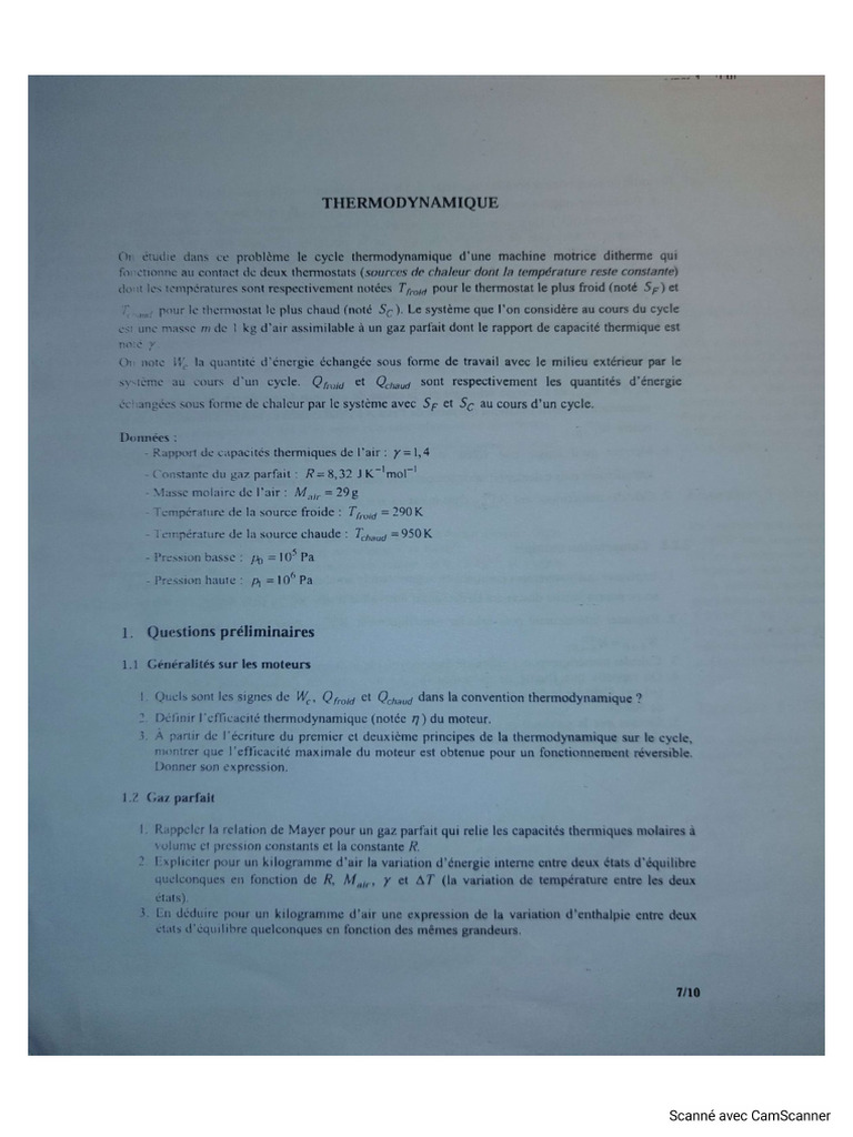 Exercice Thermo | PDF