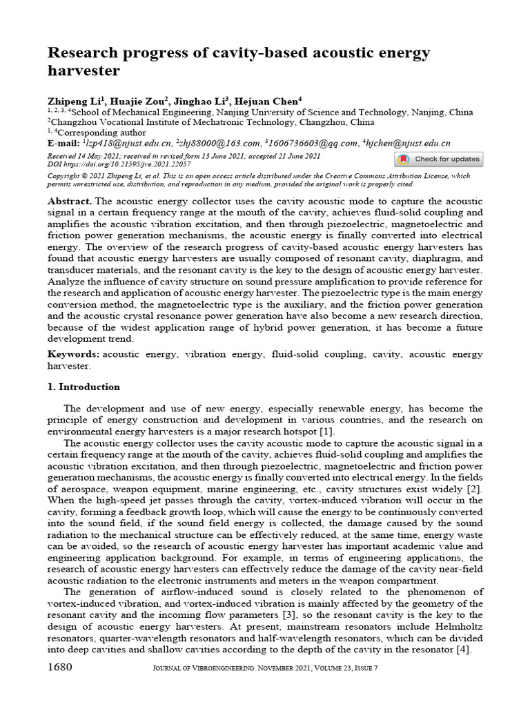 Cavity-Based Acoustic Energy Harvesters | PDF | Resonance ...